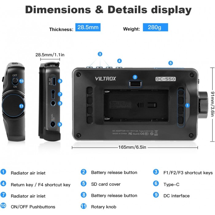 Viltrox DC-550 PRO 5.5 inch Portable HD Monitor for Outdoor, Indoor, Filmmaking, Vlogging, TV 